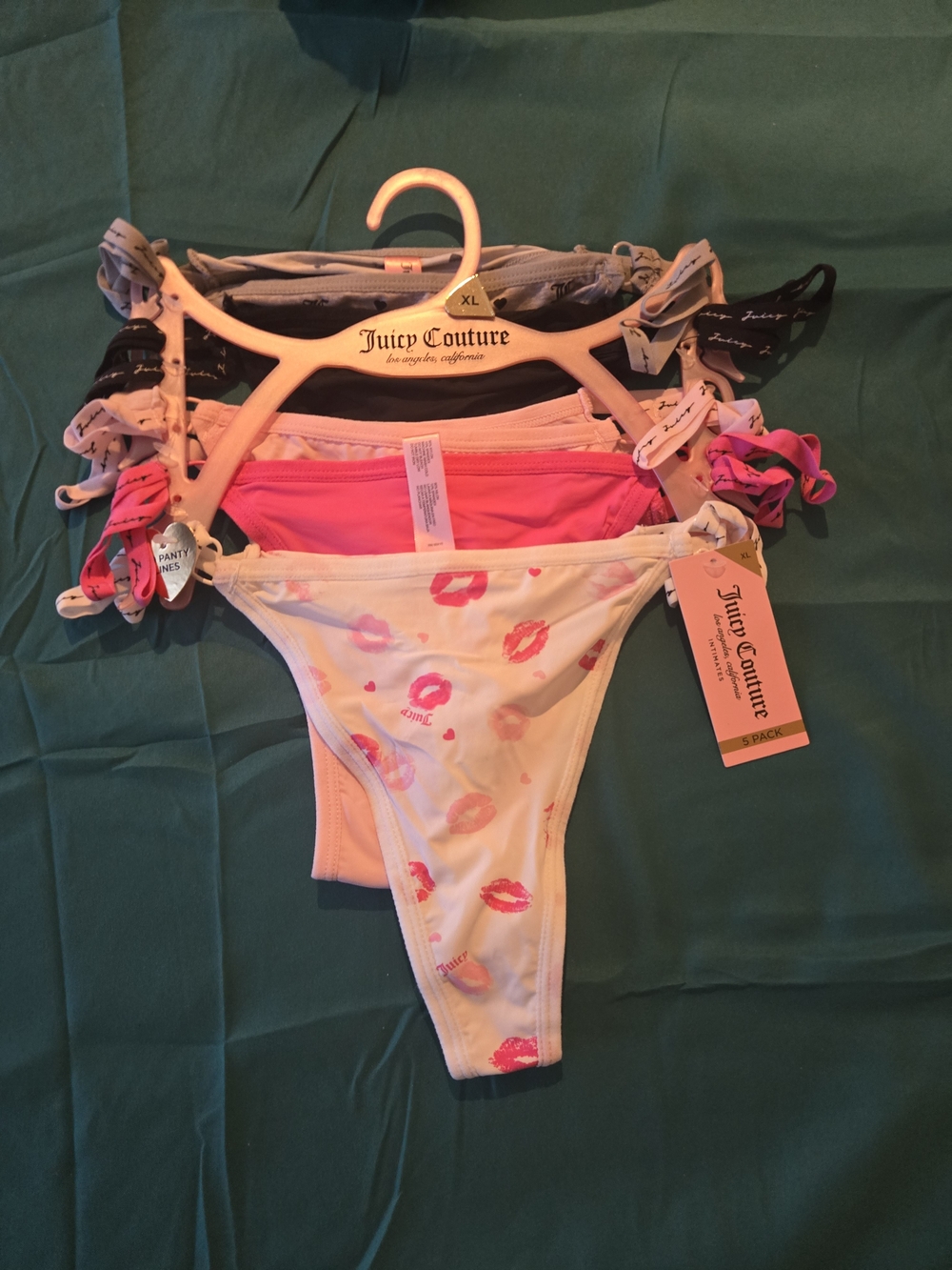 Juicy Couture 5 Pack Thongs in White, Hot Pink, Black & Peach